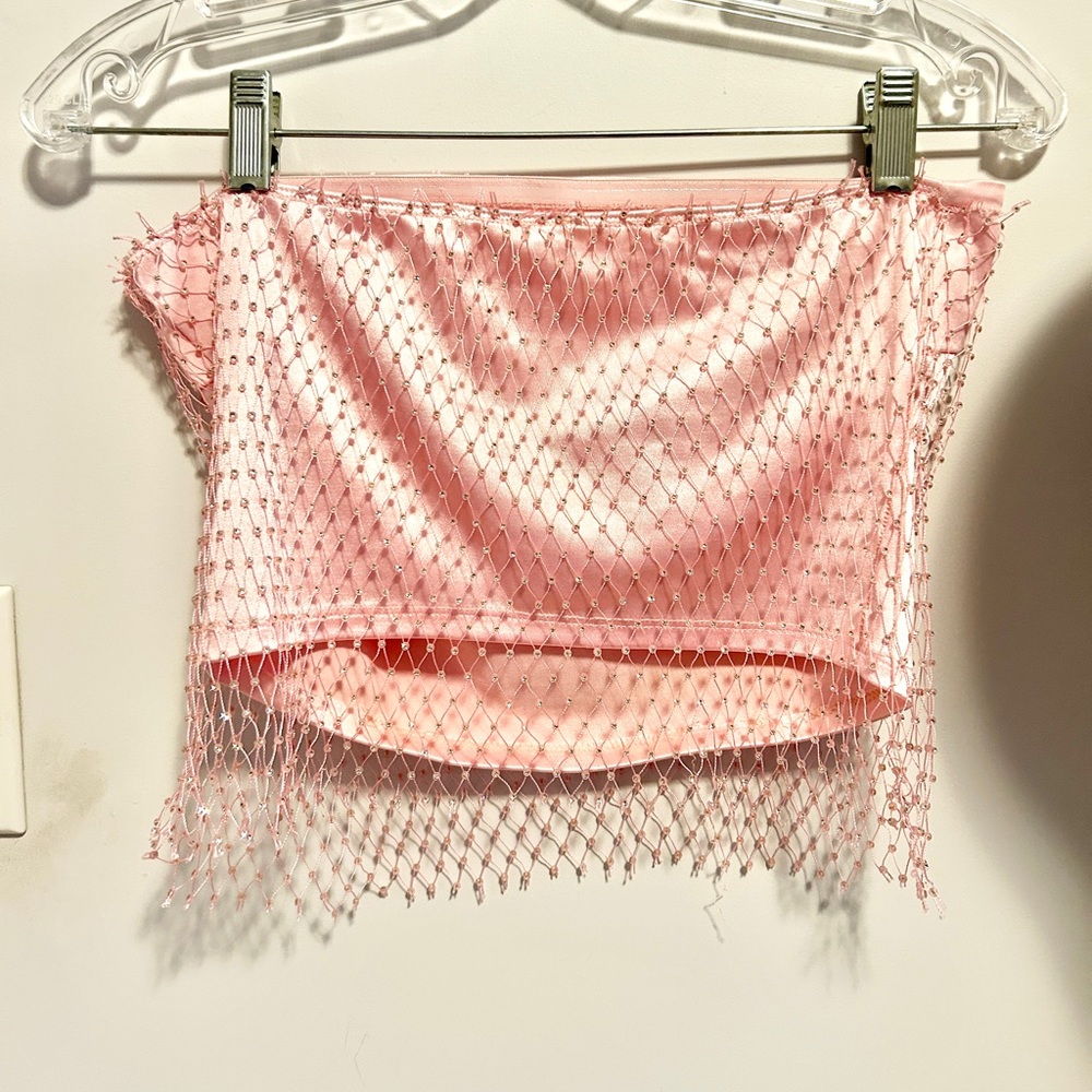 Y2K Pink Satin Rhinestone Tube Top